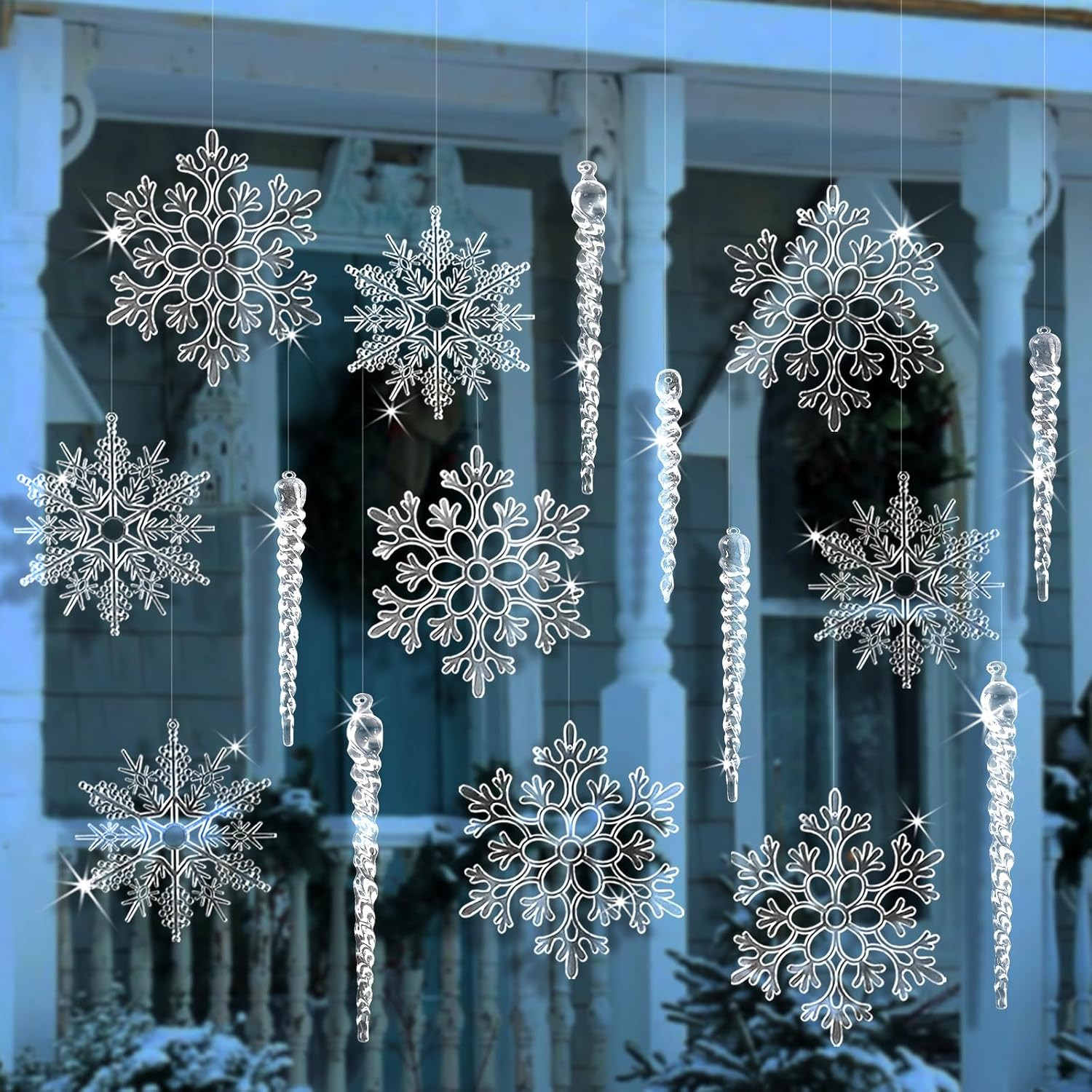 18 Pcs Large Christmas Tree Decoration Crystal Ornaments, Clear Big Acrylic Icic