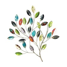 Wanddekoration Wandskulptur Wandbild Busch aus Metall mit bunten Blättern