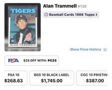 Topps 1986 Alan Trammell #130 Detroit Tigers Baseball Card Vintage Base Set