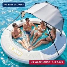 8FT Sun Chill Float Ring for Adults, Round Inflatable Floating Dock with Shade C