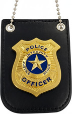 Police Badge with Chain and Belt Clip, Detective Role Play Costume Accessory, Go