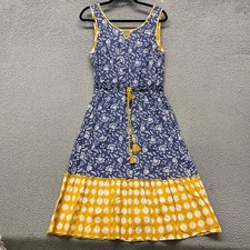 Matilda Jane Dress Womens M Blue Floral Tiered Sleeveless Keyhole Back Tassel