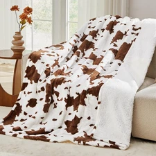 Cow Print Blanket,Sherpa Fleece Throw Blanket Highland Cow Print Stuff Wester...
