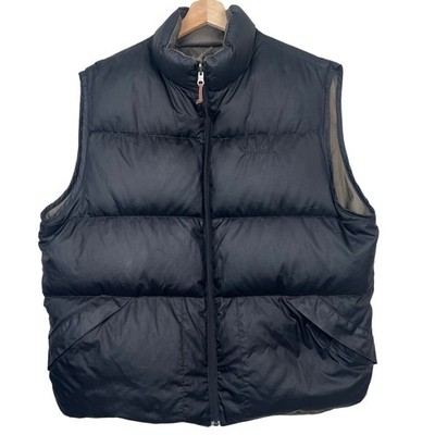 LL Bean Mens Reversible Puffer Vest Black Olive Green Goose Down Size Large