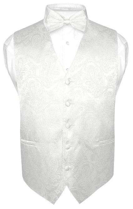 OFF WHITE Abito Uomo GILET Fiocco Cravatta OFF WHITE Crema Design PAISLEY per Tux BowTie Hanky Set