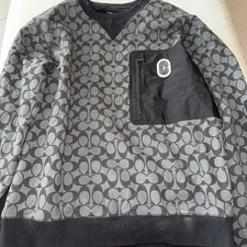 COACH MEN'S GRAY BLACK MIXED MEDIA ALL OVER LOGO SWEATSHIRT SIZE MEDIUM