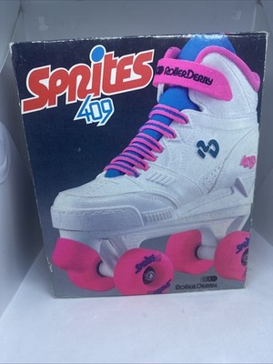 Roller Derby Sprites 409 weiß rosa Rollschuhe 1966 Mädchen Größe 5 gebraucht