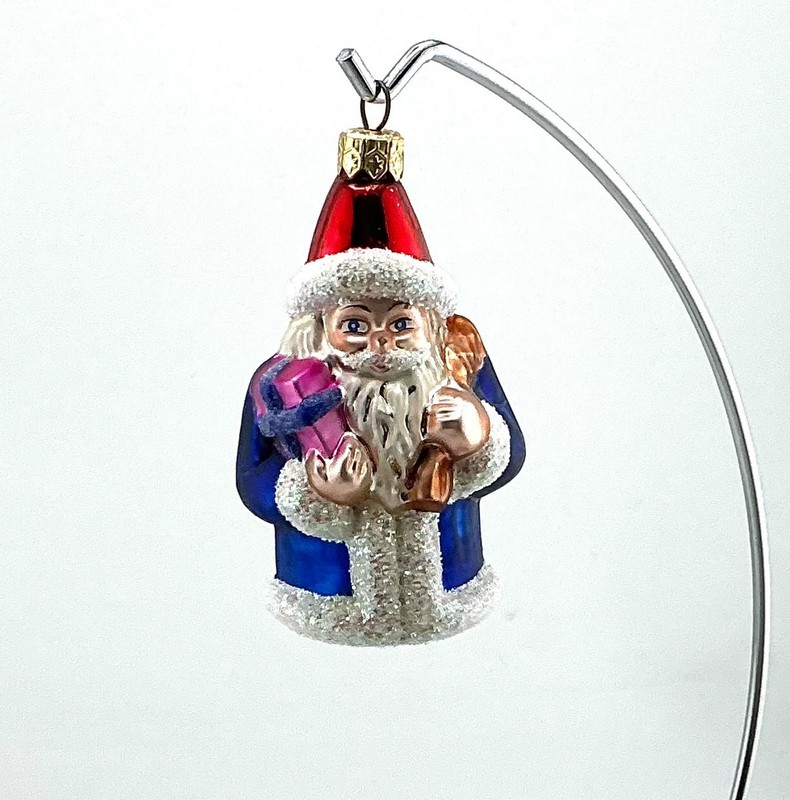 RADKO BLUE SANTA GLASS CHRISTMAS ORNAMENT 92-065-1