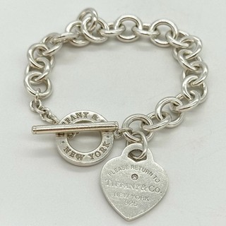 Tiffany & Co. Sterling Silver Diamond Heart Charm Toggle Bracelet 7”