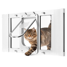 Cat Door for Window Adjustable 27-32in Pet Door 4 Lock Modes White