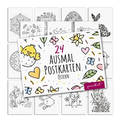 YOUNIKAT Ostern Postkarten zum Ausmalen 24 Stk. I DIN A6 I Kinder Erwachsene I dv_1549