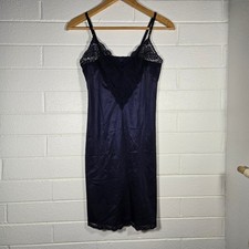 Vtg Vassarette Chemise Navy Lace Trim Slip Dress 36 Lingerie Coquette Romantic