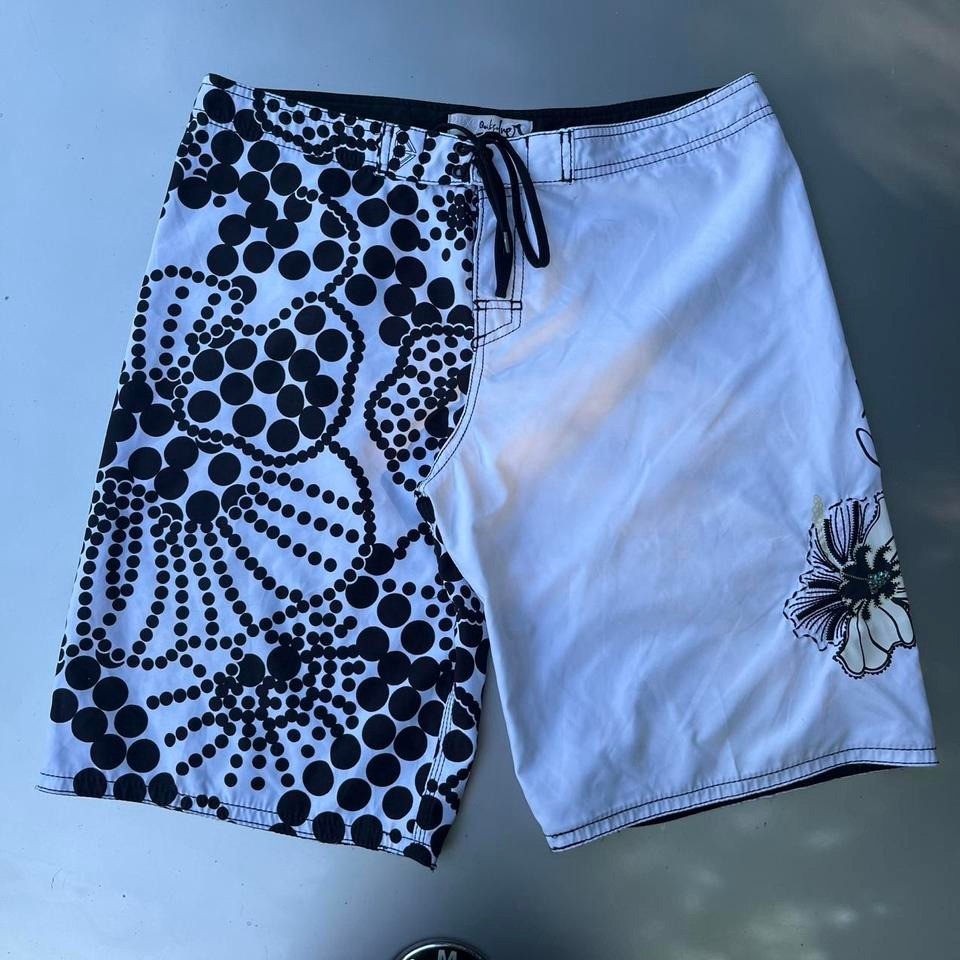 00s Quiksilver バギーショーツ ジョーツ バックペイント Y2K Y2K Quiksilver x Roxy Hawaiian Black and white Hawaiian board