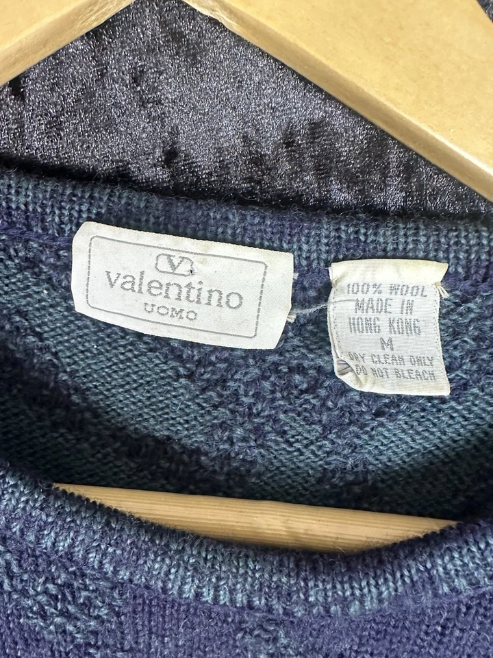Suéter Vintage Valentino Uomo Para Hombre M Verde Azul 100% Lana Geométrico Abuelo Foto 2 de 4
