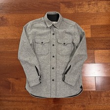 Gustin Woolrich Grey Herringbone CPO Shirt Jacket Wool #4 Made in USA Size S