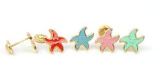 14k Yellow Gold Enamel Starfish Baby earrings with Screw Back