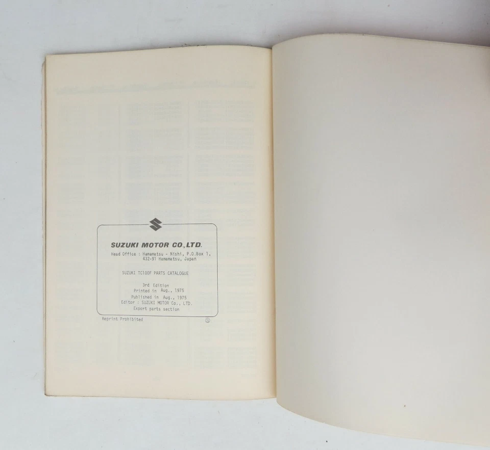 Suzuki TC100FL TC100FM TC100FA Factory Motorcycle Parts Catalogue Catalog 1975 - image 2 of 3