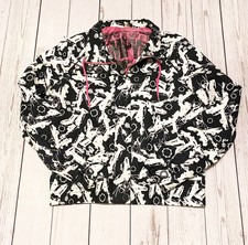 Empyre Blank And White Graphic Women’s Jacket Sz L Pink Lining Full Front Zip