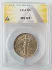1944 P Walking Liberty Half Dollar 50¢ Philadelphia MinUS Mint Coin ANACS MS63