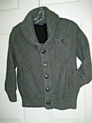 NEW Boy XS 4-5 Dark Gray  GAP KIDS Button CARDIGAN SWEATER Jacket Shawl Collar