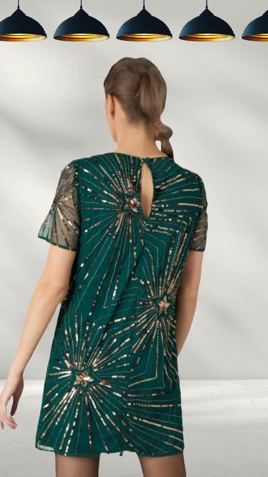 Ex Monsoon Women’s Katherine Embellished Tunic Dress in Green (A Bit Defect) - Image 3 of 3