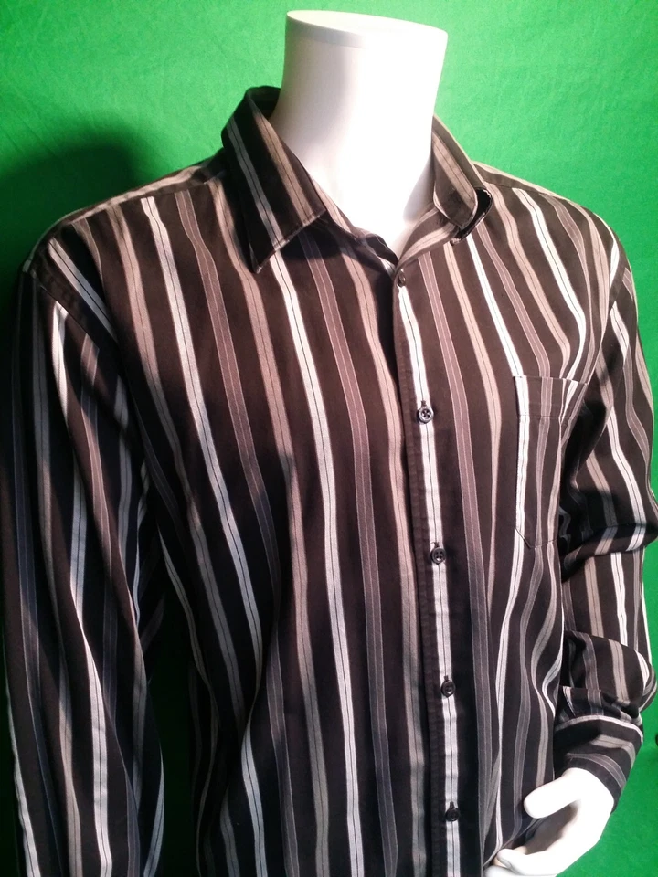 Kenneth Roberts Platinum XL Black Stripe Button Down Dress Shirt Long Sleeve - Image 2 of 4