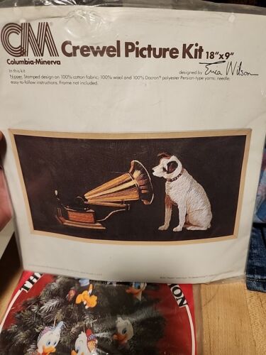 Columbia Minerva Crewel Picture Kit Embroidery Nipper RCA Dog 1977 unused READ