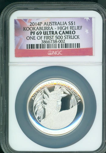 2014-P $1 Australia KOOKABURRA HIGH RELIEF 1 Oz. PROOF Silver Coin NGC PF69 PR69