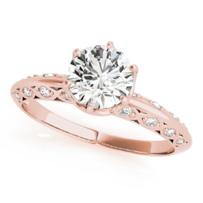 1.00 Ct Round Cut Lab Created Diamond Engagement Ring 14K Solid Rose Gold B