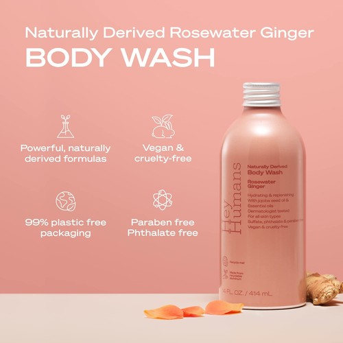 Hey Humans Vegan Body Wash Pack of 3 Rosewater Ginger Gender Neutral 14 Fl Oz - Picture 2 of 8