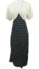 Women's Crepe Puff Short Sleeve Midi Dress - A New Day Black White Polka Dot S