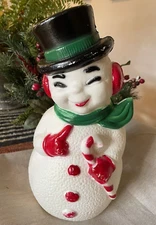 Vintage 1960's 13" light up Blow-Mold Tabletop Snowman Christmas Holiday