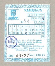 HUNGARY BUDAPEST DAY TICKET / 1 TAGES FAHRKARTE 1991 (609)