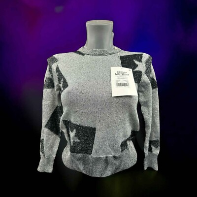 Cheap Monday Tips Strick Silber Pullover Damen Langarm Oberteil Gr. XXS