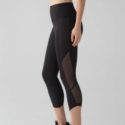 Crop Mesh Side Leggings Black 