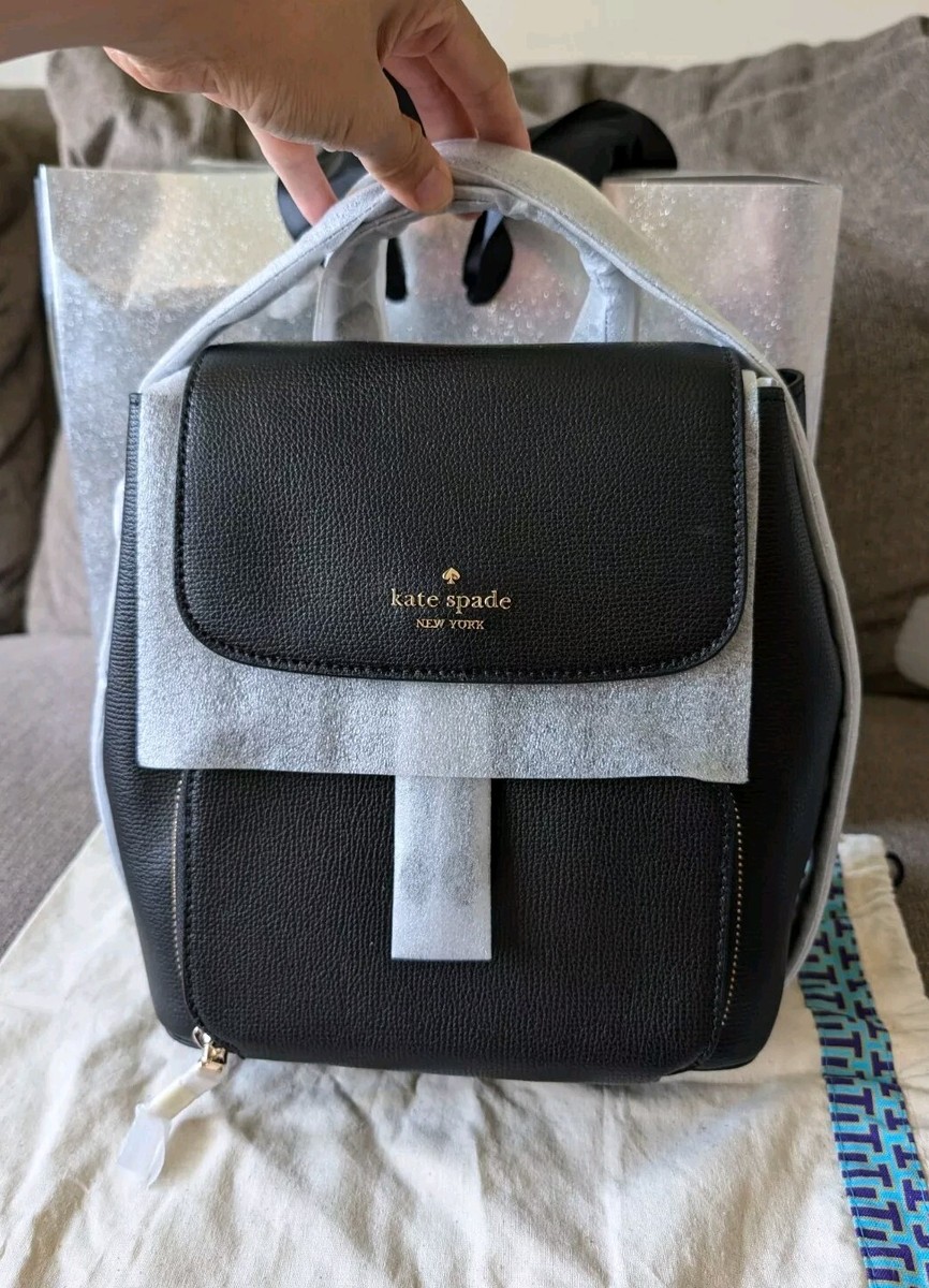 Kate Spade Kristi Medium Flap Backpack Black Grain Leather  display picture 3