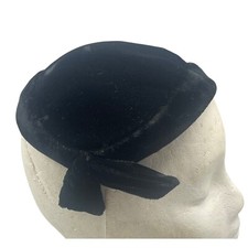 vintage velvet women's hat skull cap black costume theater Halloween bow READ us