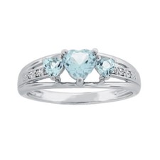 Heart Wedding Ring Simulated Aquamarine  Natural Diamond in 925 Sterling Silver
