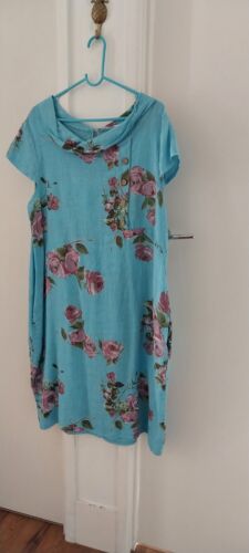 MADE IN ITALY💐🌻BELLA CARINA RUSTIC LINEN LARGEN LOOK EASY FIT DRESS  - Picture 1 of 8