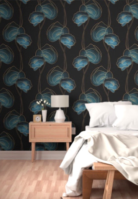 Spoonflower Dramatic Deco Poppies (Lrg) Non-Pasted Traditional Pebble Wallpaper