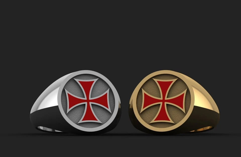 Anillo Religión Cruz Templaria Esmaltada Para Hombre Chapado en Oro Blanco 14K Plata 925 Foto 4 de 4