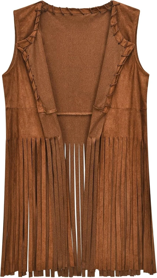 Conjunto de Disfraz Hippie Años 70 7 Piezas con Chaleco con Flecos y Accesorios - Mediano Foto 4 de 4