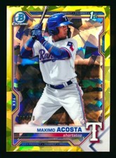 2021 BOWMAN CHROME SAPPHIRE MAXIMO ACOSTA RC YELLOW REFRACTOR 1ST RANGERS SP /50