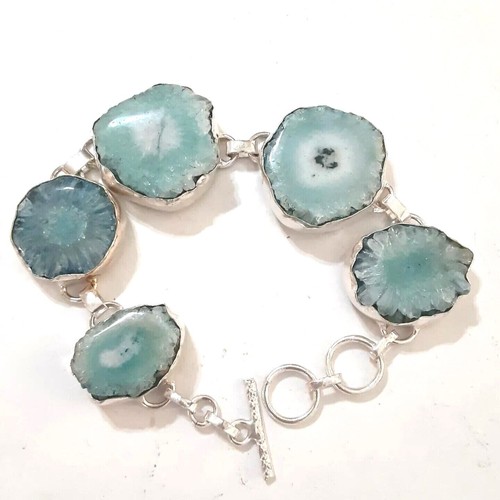 Blue Solar Quartz Link Bracelet 925 Silver Plate1*7.5 to 8 Inch - Picture 2 of 7
