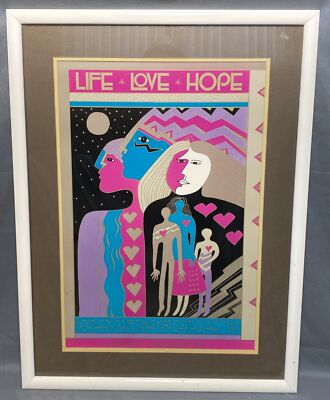 Vintage 1989 Northern California Earthquake Life Love Hope Poster Laurel Birch