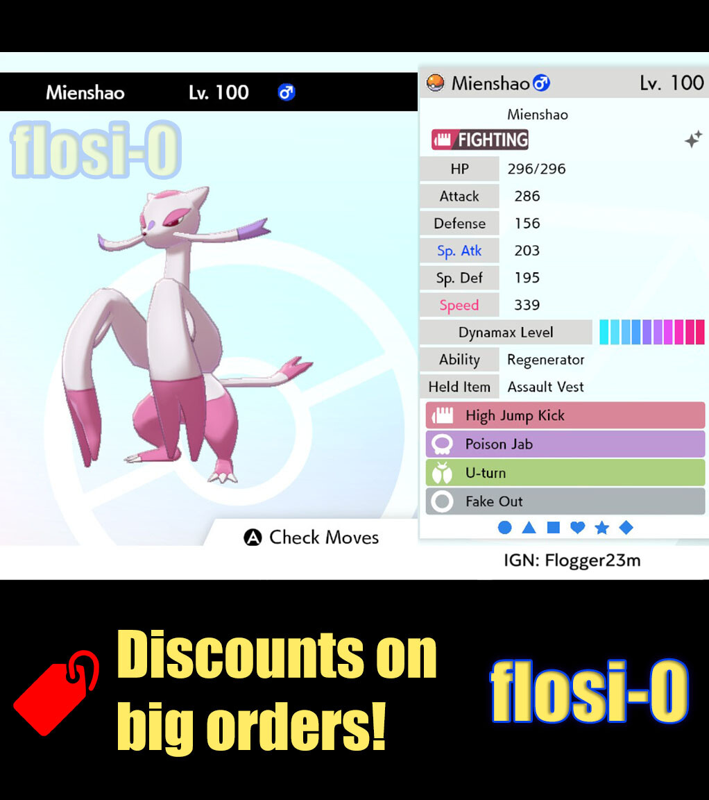 6IV Ultra Shiny Mienshao Pokemon Sword and Shield (Square Shiny) | eBay