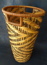 rare ancienne corbeille rotin osier porte parapluie design rétro vintage loft 70