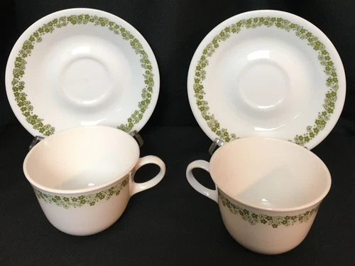 Corelle Crazy Daisy Spring Blossom Vintage Coffee Tea Cups and Saucers Set of 2
