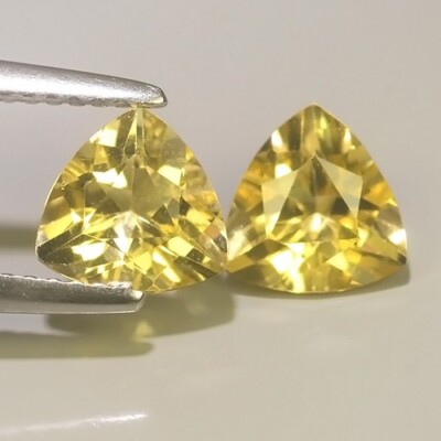100% NATURAL2.05Cts BEAUTIFUL YELLOW BERYL TRILLIAN SHAPE 2PCS -REF VIDEO