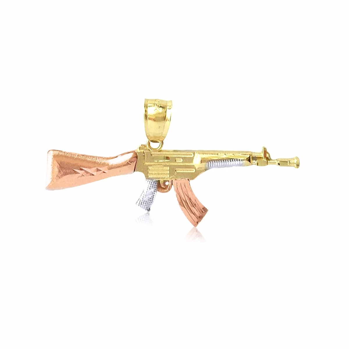 14K Solid Yellow White Rose Gold Rifle Gun Pendant AK 47 Machine